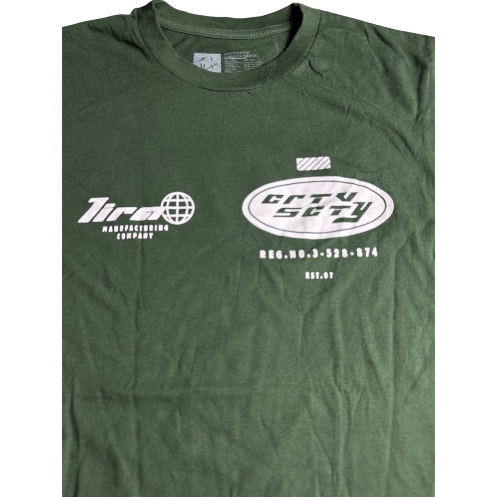 Kira Lira Manufacturing Company Graphic T-Shirt Green Mens Small Streetwear Tee